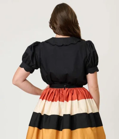 Smak Parlour Embriodered Puff Sleeve Top In Black