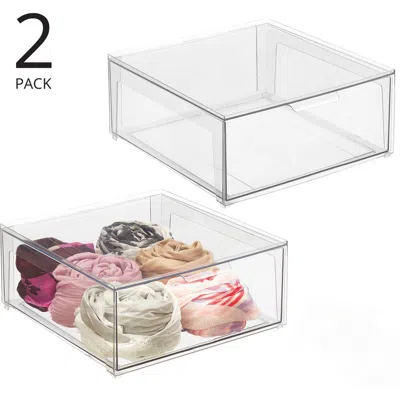 Mdesign Plastic Stacking Closet Storage Organizer Bin With Drawer, 2 Pack, Clear In Transparent