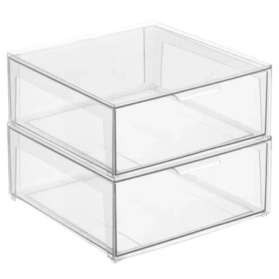 Mdesign Plastic Stacking Closet Storage Organizer Bin With Drawer, 2 Pack, Clear In Transparent