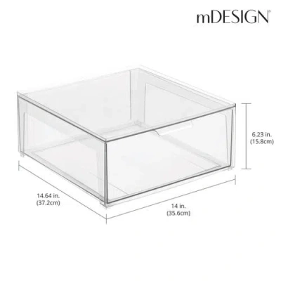 Mdesign Plastic Stacking Closet Storage Organizer Bin With Drawer, 2 Pack, Clear In Transparent