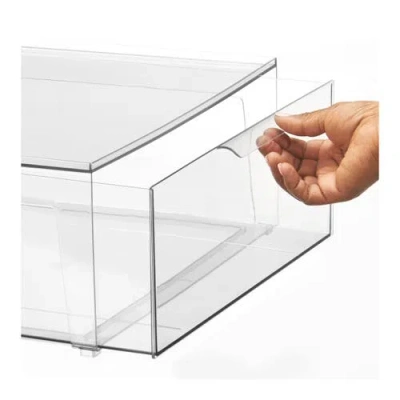 Mdesign Plastic Stacking Closet Storage Organizer Bin With Drawer, 2 Pack, Clear In Transparent