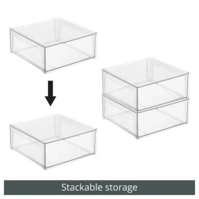 Mdesign Plastic Stacking Closet Storage Organizer Bin With Drawer, 2 Pack, Clear In Transparent