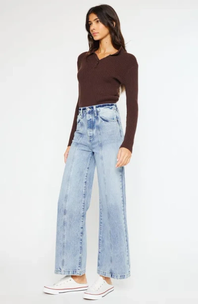 Kancan Mara Ultra High Rise Wide Leg Jeans In Light Blue Wash In Blue