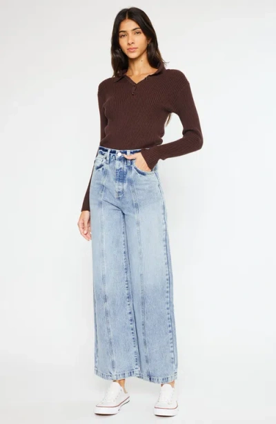 Kancan Mara Ultra High Rise Wide Leg Jeans In Light Blue Wash In Blue