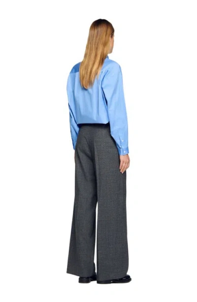 Sandro Straight Wide-leg Trousers In Gray