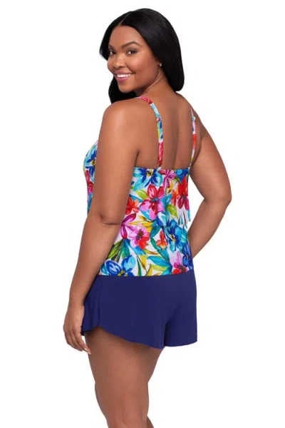 Trimshaper Roxy Double-tiered Control Swim Romper In Multi