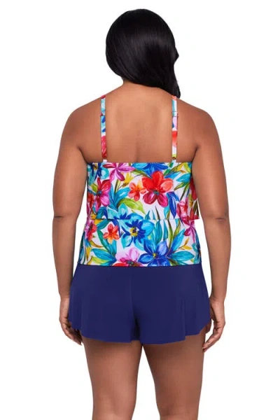 Trimshaper Roxy Double-tiered Control Swim Romper In Multi