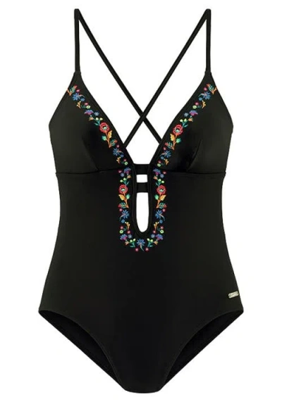 Lascana Floral Accent One Piece In Black