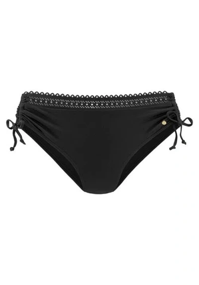 Lascana Side Tie Lace Trim Bikini Bottom In Black