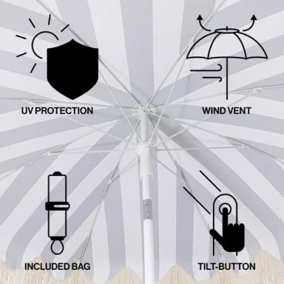 Jonathan Y Mariner 6.5 Ft. Classic Cottage Fringe Tassel Market Beach Umbrella With Push Button Tilt In Blue