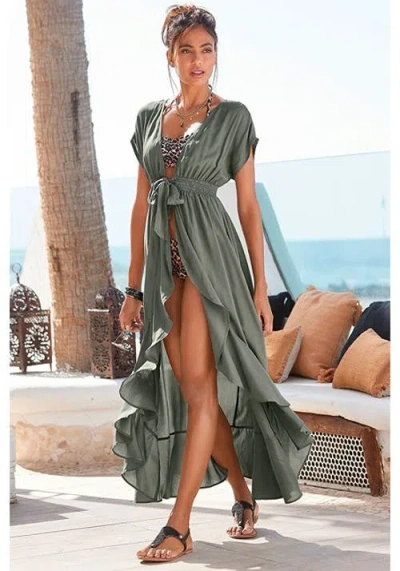 Lascana Flounce Hem Cover Up In Green