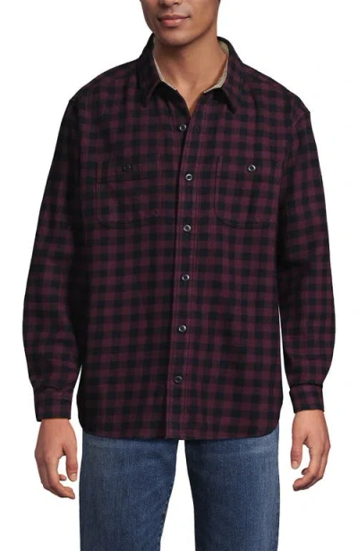 Lands' End Authentic Flannel Shirt With Corduroy Collar In Burgundy