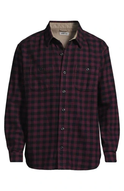Lands' End Authentic Flannel Shirt With Corduroy Collar In Burgundy