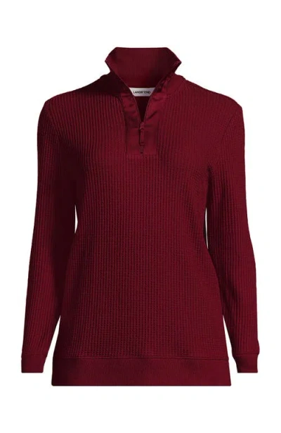 Lands' End Long Sleeve Waffle Quarter Zip Pullover In Burgundy