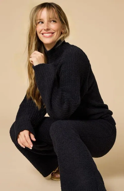 Softies Solid Marshmallow Rib Mock Neck With Long Pant In Black