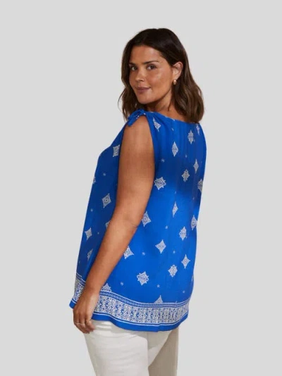 Live Unlimited Drawstring Printed Top In Blue