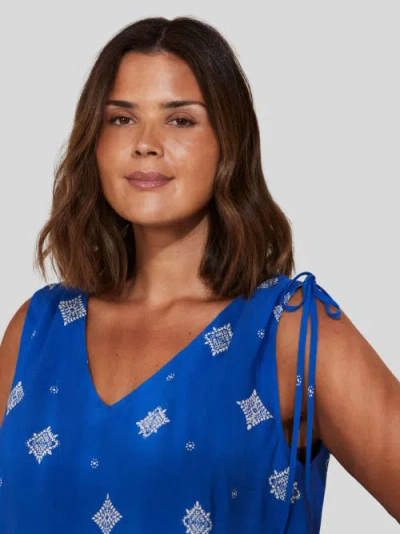 Live Unlimited Drawstring Printed Top In Blue