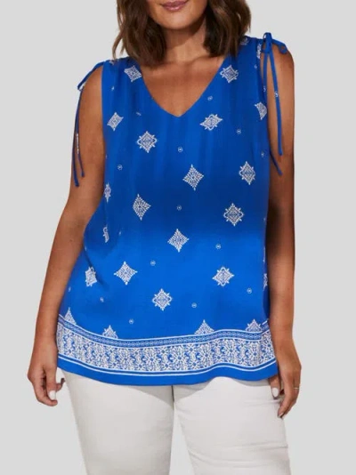 Live Unlimited Drawstring Printed Top In Blue