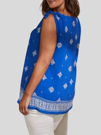 Live Unlimited Drawstring Printed Top In Blue