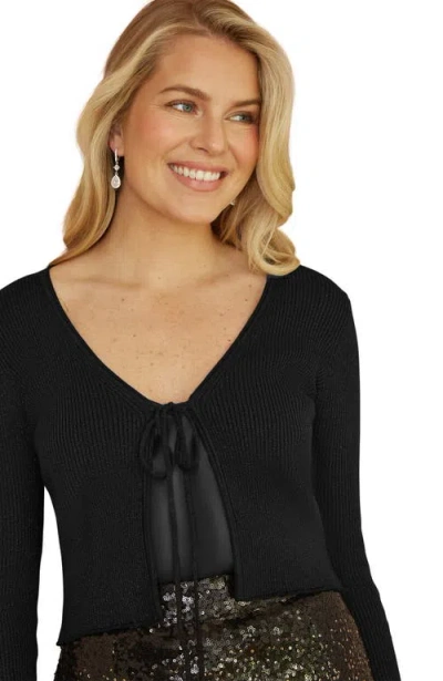 Yumi Metallic Rib Knit Bolero In Brown