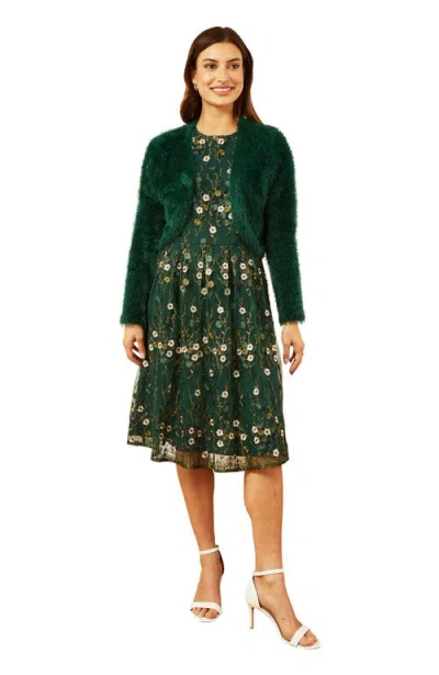 Yumi Soft Eyelash Knit Bolero In Green