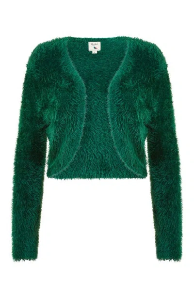 Yumi Soft Eyelash Knit Bolero In Green