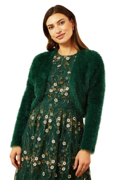Yumi Soft Eyelash Knit Bolero In Green