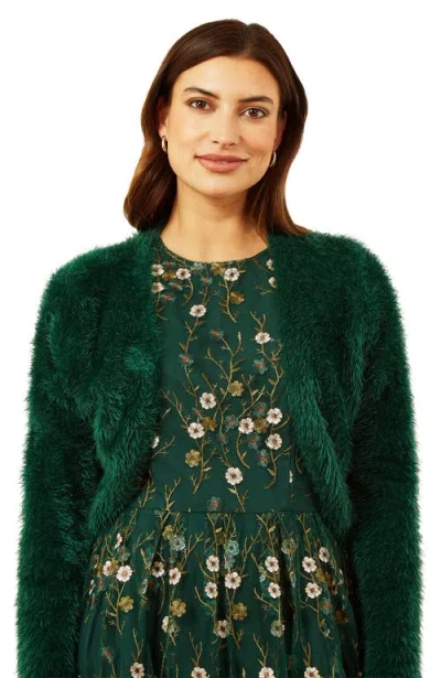 Yumi Soft Eyelash Knit Bolero In Green