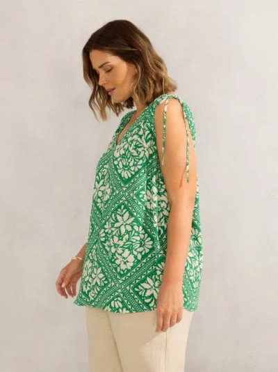 Live Unlimited Drawstring Printed Top In Green