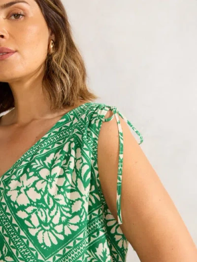 Live Unlimited Drawstring Printed Top In Green
