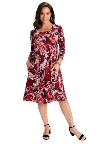 Jessica London Stretch Knit Three-quarter Sleeve T-shirt Dress In Multi