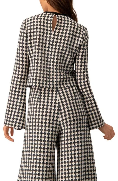 Ivonne Geometric Pattern Sheer Long Sleeve Top In Brown