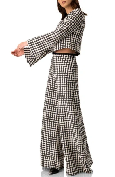 Ivonne Geometric Pattern Sheer Long Sleeve Top In Brown