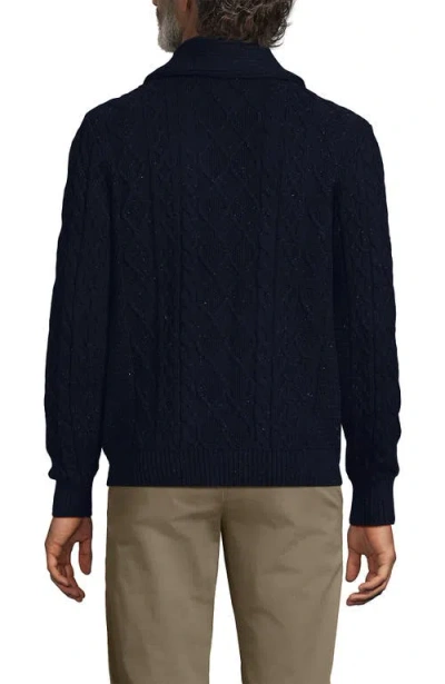 Lands' End Cotton Blend Cable Shawl Cardigan Sweater In Blue