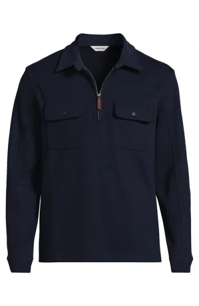 Lands' End Long Sleeve Corduroy Collar Bedford Rib Quarter Zip In Blue