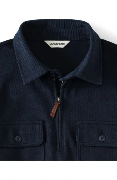 Lands' End Long Sleeve Corduroy Collar Bedford Rib Quarter Zip In Blue