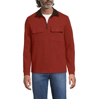 Lands' End Long Sleeve Corduroy Collar Bedford Rib Quarter Zip In Red