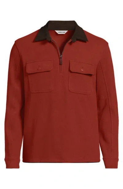 Lands' End Long Sleeve Corduroy Collar Bedford Rib Quarter Zip In Red