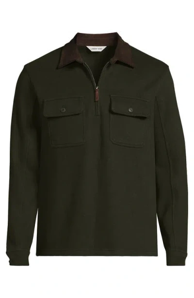 Lands' End Long Sleeve Corduroy Collar Bedford Rib Quarter Zip In Green