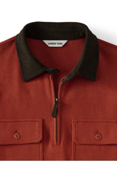 Lands' End Long Sleeve Corduroy Collar Bedford Rib Quarter Zip In Red