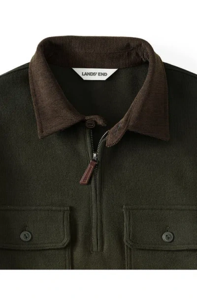 Lands' End Long Sleeve Corduroy Collar Bedford Rib Quarter Zip In Green