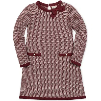 Hope & Henry Kids' Organic Long Sleeve Bow Detail Tweed Sweater Dress In Brown