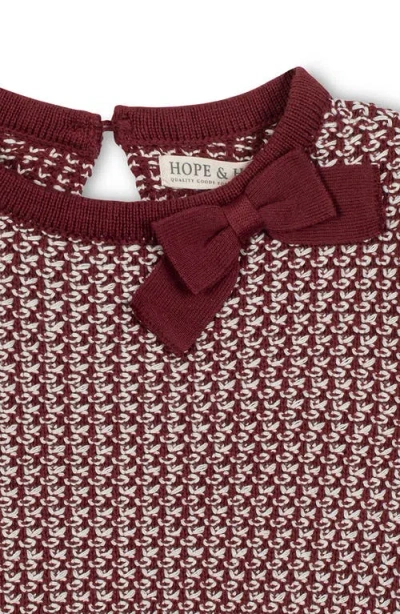 Hope & Henry Kids' Organic Long Sleeve Bow Detail Tweed Sweater Dress In Brown