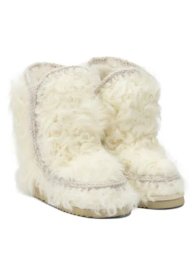 Mou White Sheepskin Ankle Boots In White
