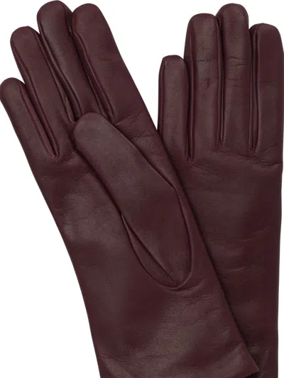 Restelli Full Finger Leather Cashmere Gloves With Smooth Texture In Brown