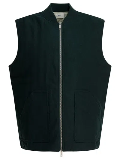 Autry Crewneck Wool Blend Vest With Logo Patch In Green