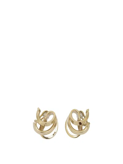 Ferragamo Triple Gancini Hoop Earrings Gemstone Embellishments In Gold