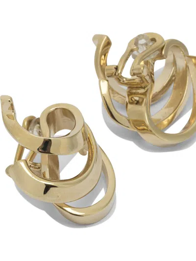 Ferragamo Triple Gancini Hoop Earrings Gemstone Embellishments In Gold