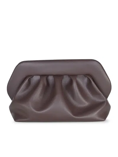 Themoirè Pleated Rectangular Clutch In Vegan Pu In Brown