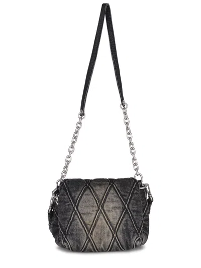 Diesel Charm-d S-small Shoulder Bag In Quilted Denim In Black